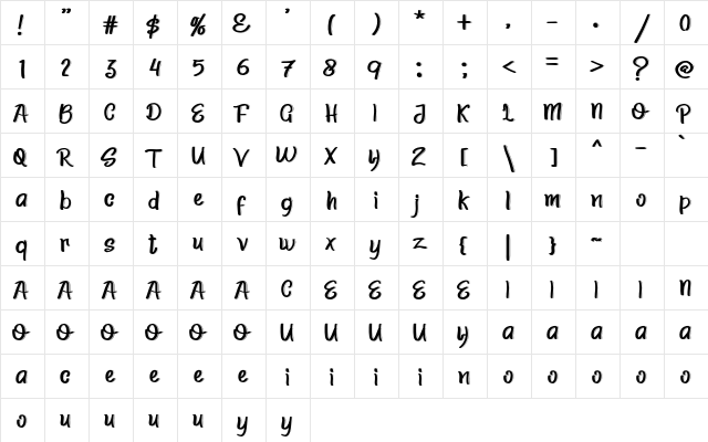 Slim Summer Regular  glyph index