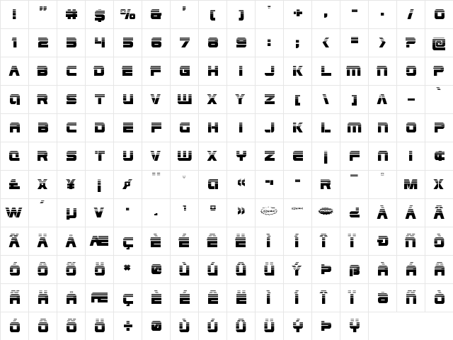 Edge Racer Halftone Regular  glyph index