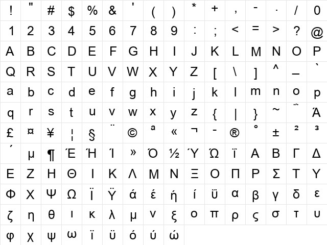 Bcgreek Normal  glyph index