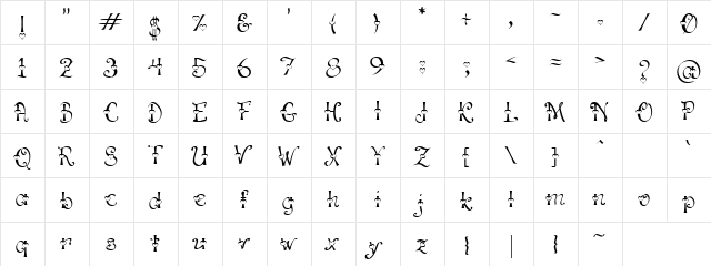 LD Valentine Regular  glyph index