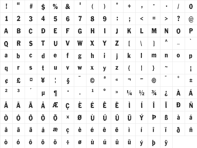 Philadelphia-Cracked-Condensed Normal  glyph index