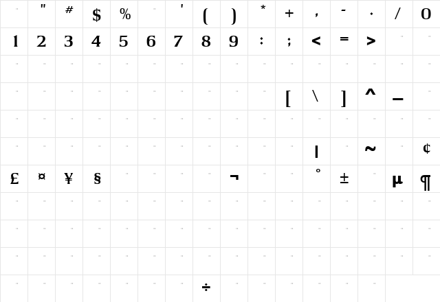 ArgusBoldTab Bold  glyph index