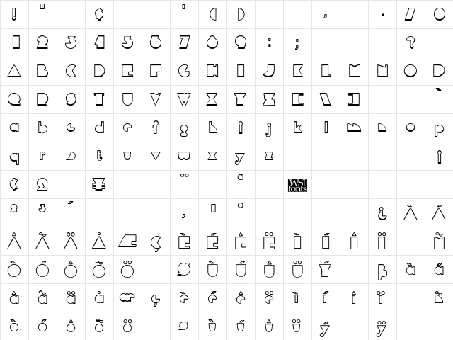 MandrelOutline Regular  glyph index
