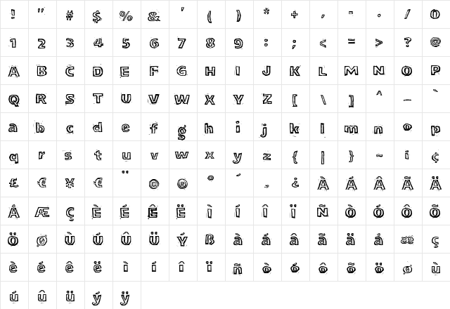 LogJam Inline Regular  glyph index