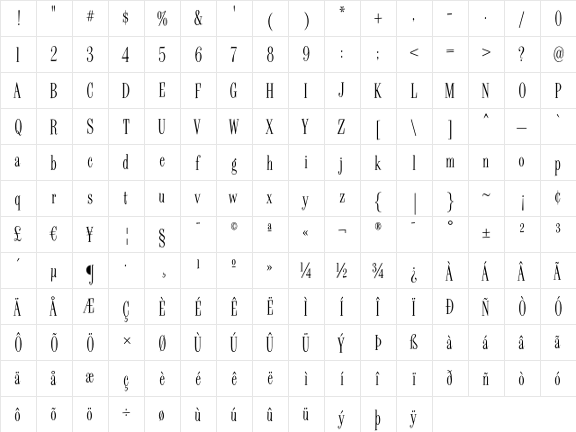 Beatnik Regular  glyph index