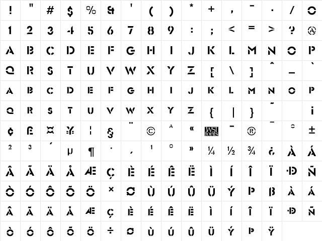FuturistStencil Regular  glyph index
