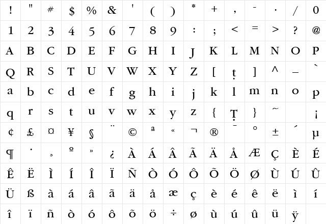 VANIEL 3 Regular  glyph index
