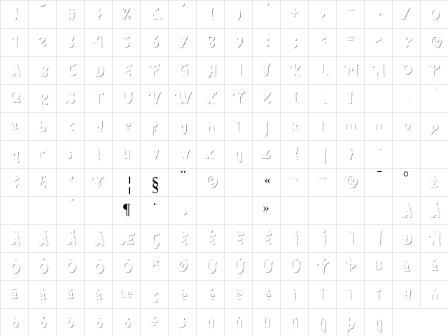 Borju 3 Regular  glyph index