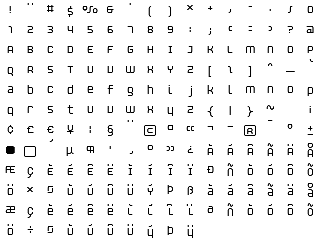 Unisect Bold  glyph index