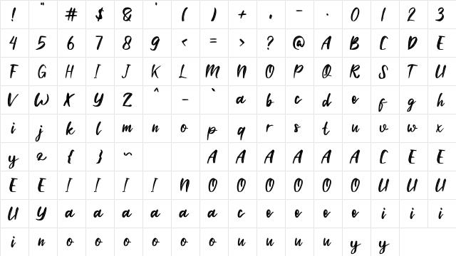 Hello Maria Regular  glyph index