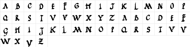 JGJ Roman Rustic Bold  glyph index