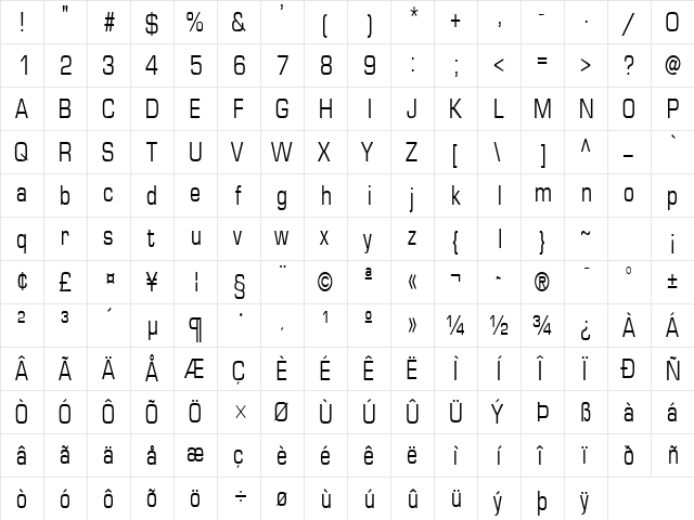Eurasia Condensed Normal  glyph index