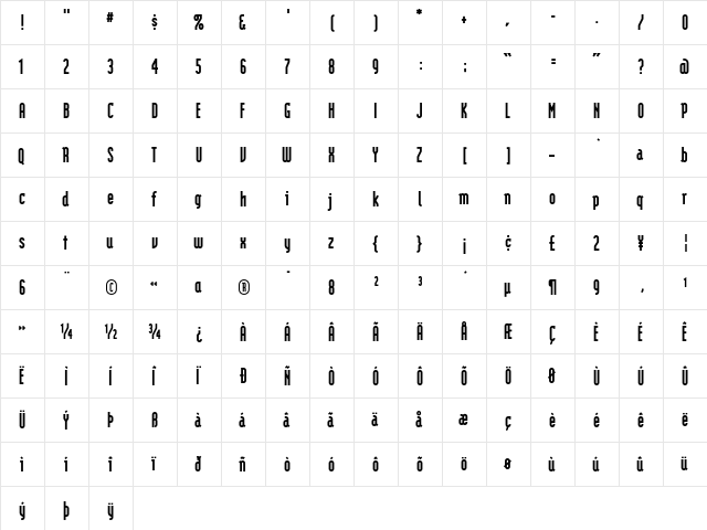 ModulaBlack Regular  glyph index