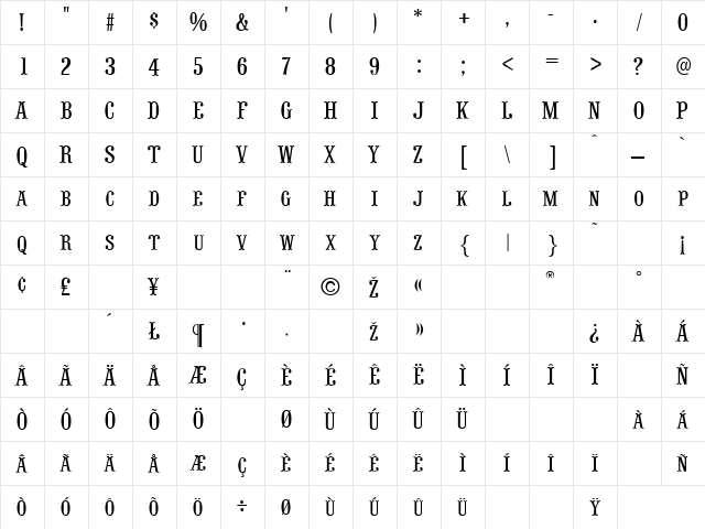 Stereopticon Regular  glyph index