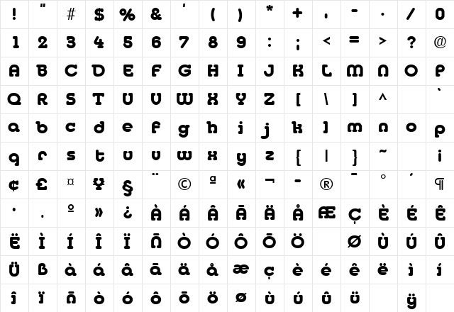 Media Bold  glyph index