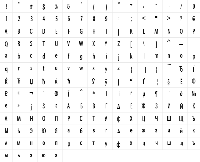 ft65 Regular  glyph index