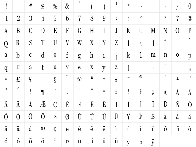 RecitalSSK Regular  glyph index