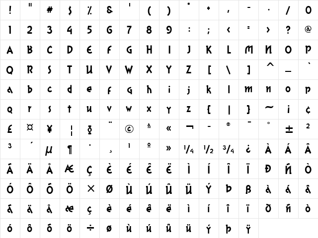 Grapefruit ITC Bold  glyph index