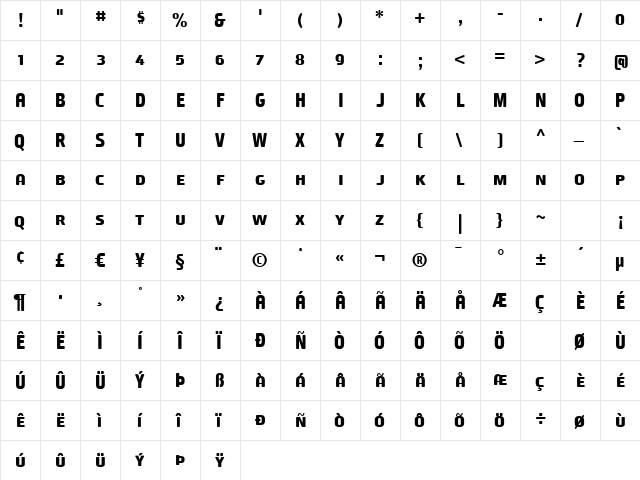 Mustardo SmallCaps  glyph index