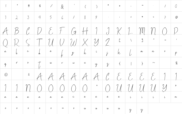 ALDITH Script  glyph index