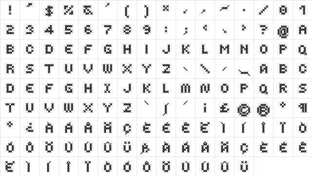 Costura Bold  glyph index