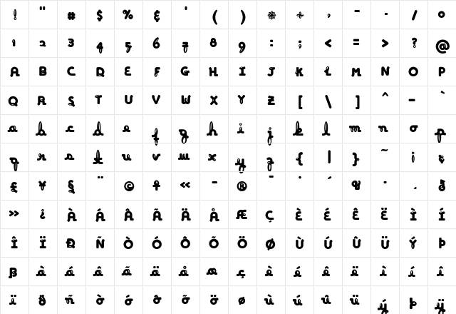Inkling Regular  glyph index