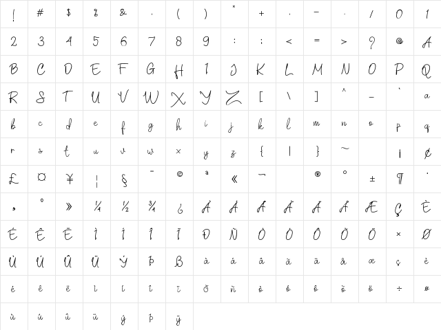 Villaga Regular  glyph index