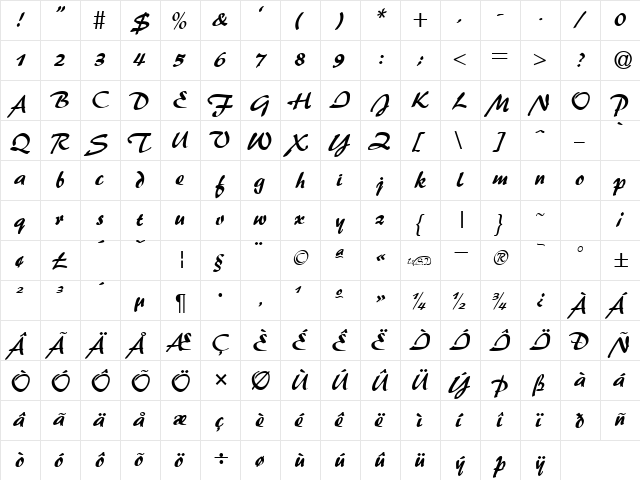 Brush Flash Regular  glyph index