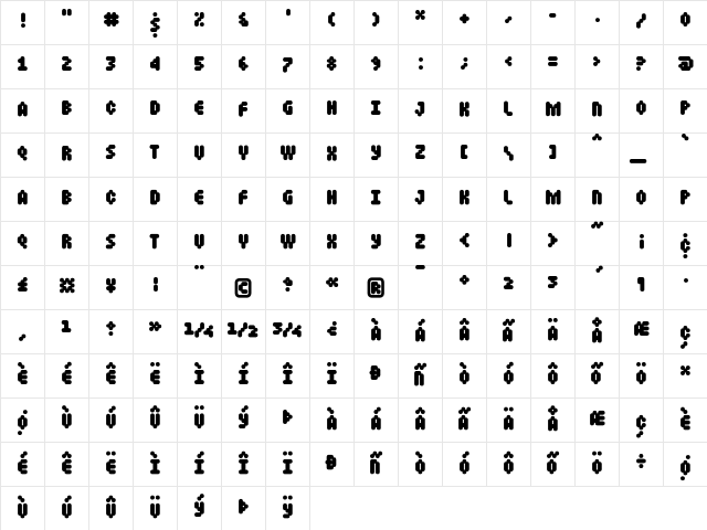 Mastertext Heavy  glyph index