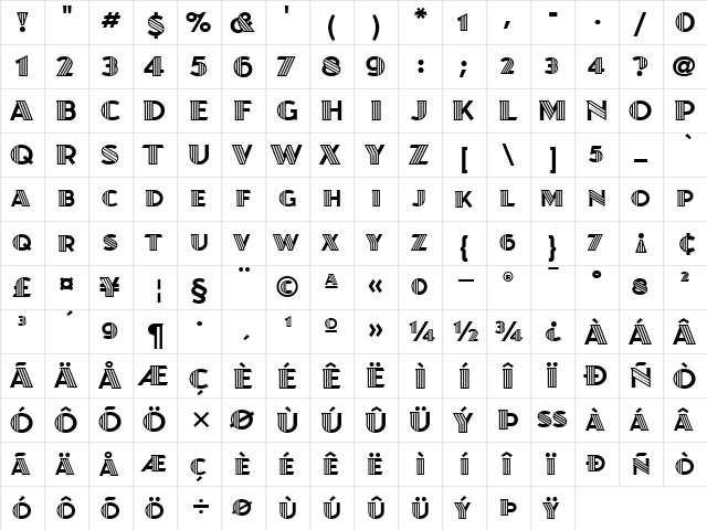 JuanitaDecoITC TT Regular  glyph index