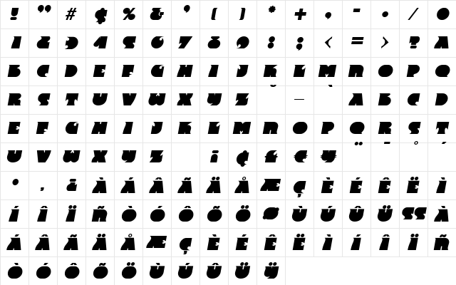 F820-Deco BoldItalic  glyph index