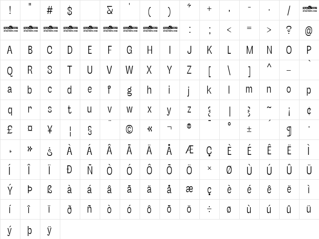 Stinger Slim Trial Light  glyph index