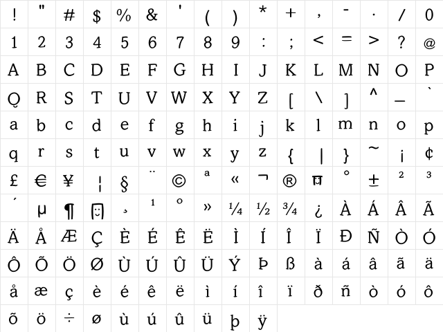SlabStick Regular  glyph index