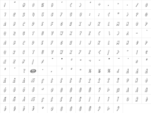 In-House Edition 3D Italic Italic  glyph index