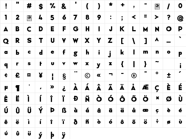 Typo Formal Demo Bold  glyph index