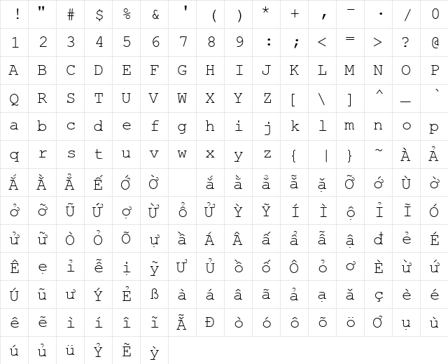 VPS Courier Normal  glyph index