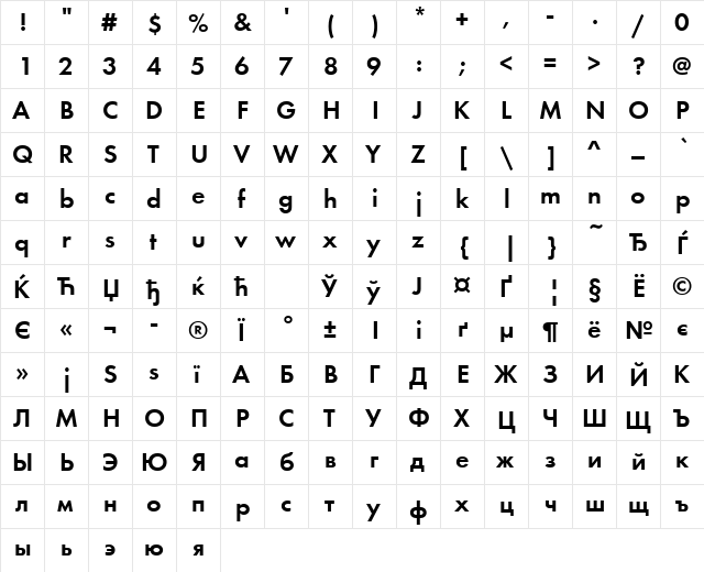 FuturaDemiCTT Normal  glyph index