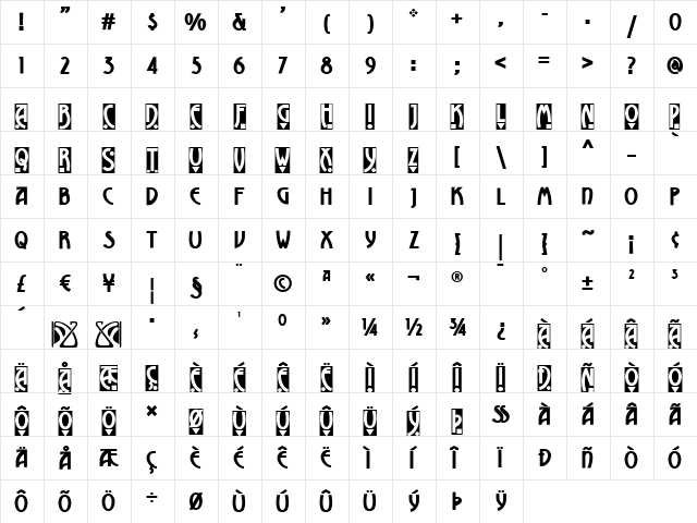 TinternAbbeyNF Regular  glyph index
