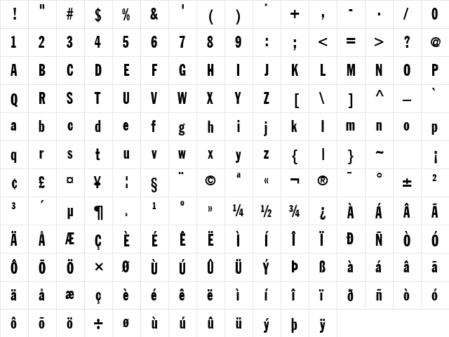 Franklin Gothic ExtraCondensed SSi Extra Condensed  glyph index