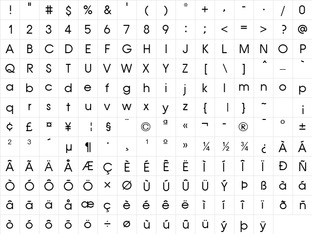 Atlanta Book  glyph index