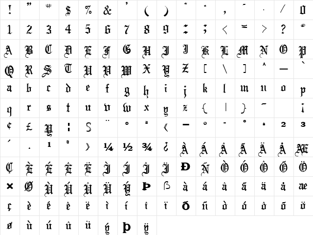 KingsFont125 Bold  glyph index