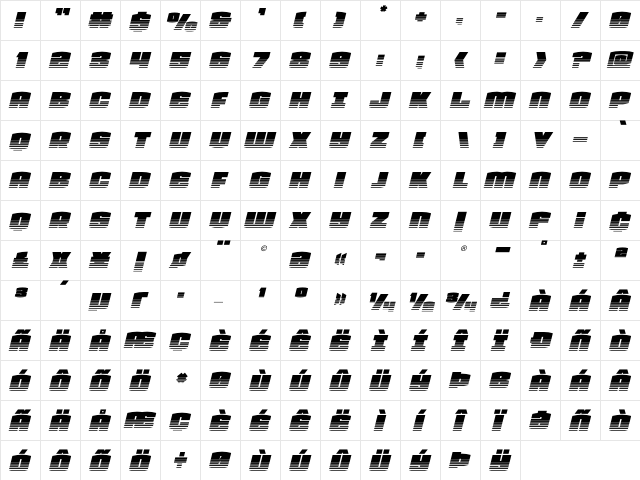 Team Galaxy Twotone Italic Regular  glyph index