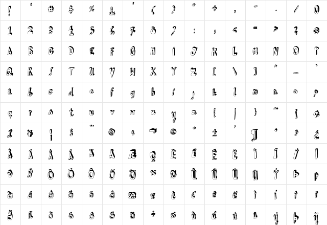 HVD Steinzeit Regular  glyph index