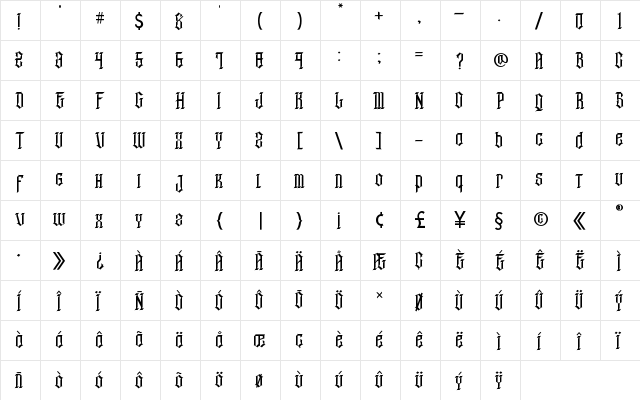 Arthur Regular  glyph index