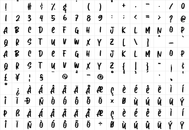 Love Monday Regular  glyph index