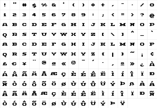 Methodic Bold  glyph index