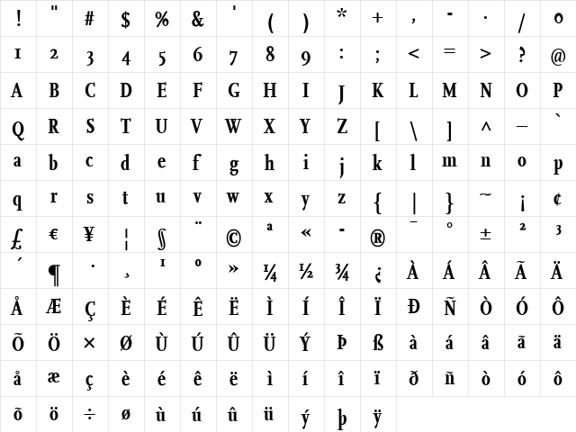 Scala Bold  glyph index