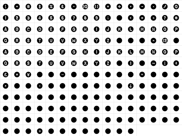 Dingos Regular  glyph index