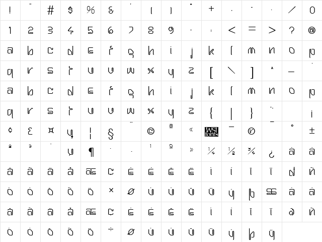 BobbyPin Regular  glyph index
