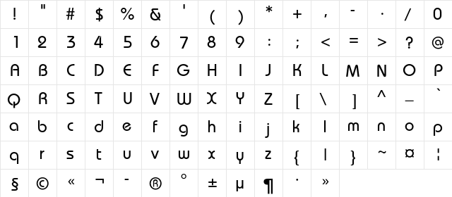 BauhausMediumC Regular  glyph index